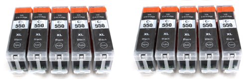 10er Set Druckerpatronen kompatibel zu Canon PGI-550 XL / schwarz / geeignet für CANON Pixma iX6850 / iP7250 / iP8750 / MG5450 / MG5550 / MG6350 / MG6450 / MG7150 / MX725 / MX925