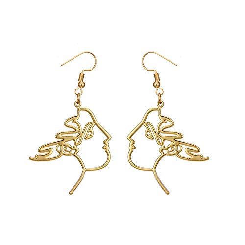 Preisvergleich Produktbild Ohrringe für Damen, hohl, abstraktes menschliches Gesicht, Clown-Haken, Statement-Party-Schmuck – goldenes menschliches Gesicht