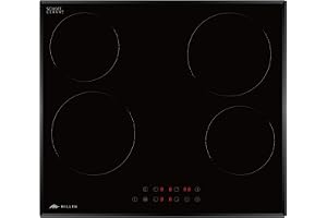MILLEN Built in Electric hob, 60 cm Black Glass, 4 Heating Zones, 6000W, Touch Control, MEH 601 BL, 3 Year Warranty