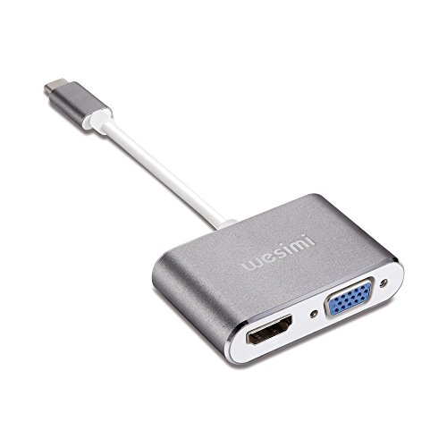 Typ C auf HDMI + VGA Adapter, wesimi USB 3.1 Typ C (USB C) auf VGA HDMI UHD Konverter Adapter mit Aluminium Gehäuse für MacBook / ChromeBook Pixel, Plug & Play (Typ c zu hdmi vga Adapter) - 6