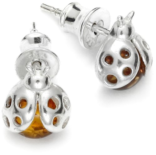 InCollections Damen-Ohrstecker 925/000 Sterlingsilber mit Bernstein, Marienkfer 0010260068501