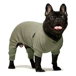 Fitwarm Basics 100% Cotton Lightweight Waffle Knit V-Neck Pet Clothes Dog Jumpsuits Pajamas Onesies Cat Outfits Cream Sage Green XS