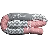 Bettschlange mit Name, Bettrolle, rosa/grau 200cm