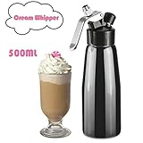 LYXL Siphon Chantilly Distributeur de crème fouettée Acier Inoxydable 500 ML Whipper Maker Professional Nouveau Distributeur de Beurre en crème Whipper Foam Maker Machine Noir
