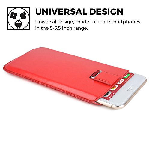 Cooper Cases(TM) Neon Pouch Custodia Universale per Smartphone da 5-5,5 pollici in Rosso (Fessure, Linguetta estraibile, Design Armonioso ed Elegante, Materiale in eccellente ecopelle)
