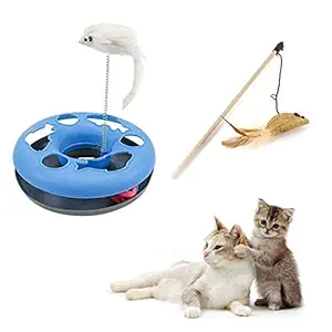 PSK PET MART Cat Toy Combo | Wooden Stick | Catch The Motion Mice Toy - Combo of 2