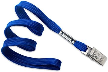 100 Royal Blue Flat Non-Breakaway Lanyards With Steel Bulldog Clip by Specialist ID by Brady People ID