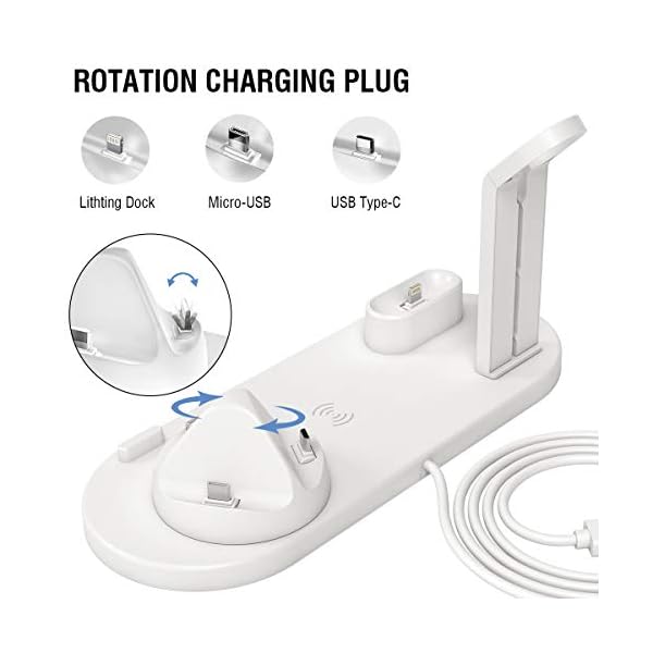 Bestrans Wireless Charger, 6 in 1 Charge Ständer für Apple Watch, Airpods und Smartphone, Fast Qi Ladestation für iPhone XR/XS/Xs Max/X/8 Plus/8 Samsung Galaxy Huawei Xiaomi etc – Bild 3