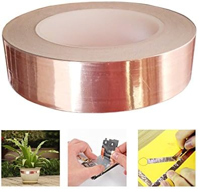 Conductive Copper Foil Tape, Copper Slug Tape, Self Adhesive Copper EMI Shielding Tape For Guitar Shielding, Stained Glass, Art Work, Paper Circuits, Soldering, Electrical Repairs, Grounding, 30mm*30M