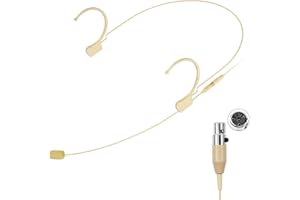 KIMAFUN Microfono Archetto Headset Microphone Professionale a Doppio Gancio per L'orecchio Condensatore Compatibile con Shu_re Wireless System Bodypack Transmitter, Mini XLR TA4F, Beige, HC-810 D4
