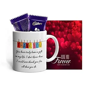 Kesri Gifts Thankyou Quote Printed Coffee Mug (350 Ml) With Greeting Card and 2 Dairy Milk Chocolate - Valentine Day Gift For Girlfriend, Boyfriend , Husband,Wife(CVD22-215)