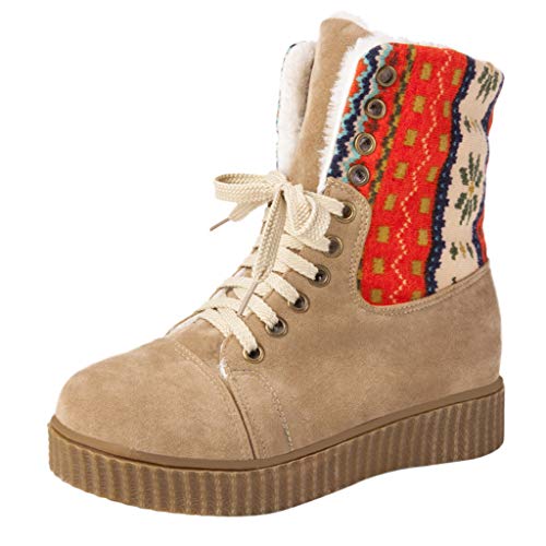 Ankle Boots Women Boho Ethnic Vintage Suede Flat Lace-up Ladies High-Top Sneaker Faux Fur Warm Lined