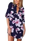 ❤️ZANZEA Damen V-Ausschnitt Chiffon Longbluse-1/2 Arm oder Langarm V Kragen mit verstellbarer Ärmellänge, Blumen Muster mit unregelmäßigem Saum, elegant und trendy. Die Materiel von der Bluse ist schnell trocknend. Gute Geschenken für die Frau, Freundin, Mama.