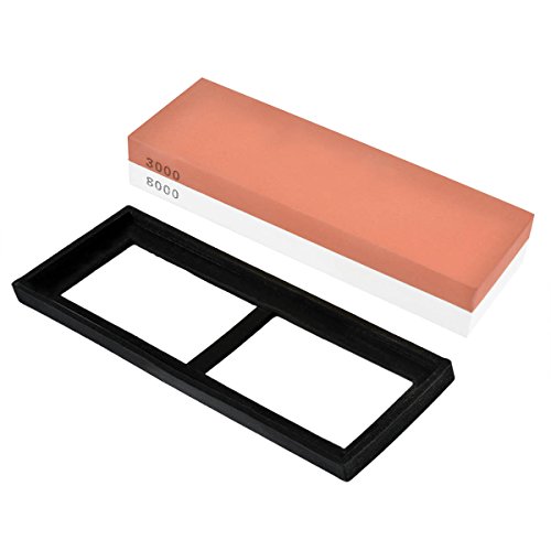 IDEALEBEN Wetzstein Schleifstein mit zweiseitige Körnung 3000/8000 mit Anti-Rutsch Silikon Halterung - 3