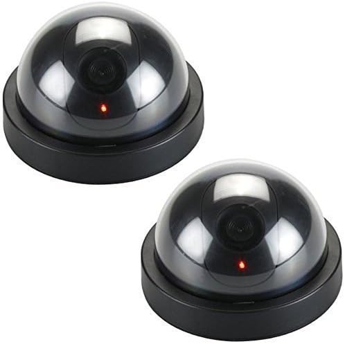 SET OF 2 DUMMY FAKE CCTV DOME SECURITY CAMERA FLASHING LED LIGHT INDOOR OUTDOOR WITH SCREWS