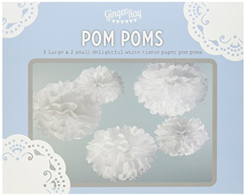 Weiße Puschel aus Seidenpapier 5er Pack - perfekt als Deko für Hochzeit & Party