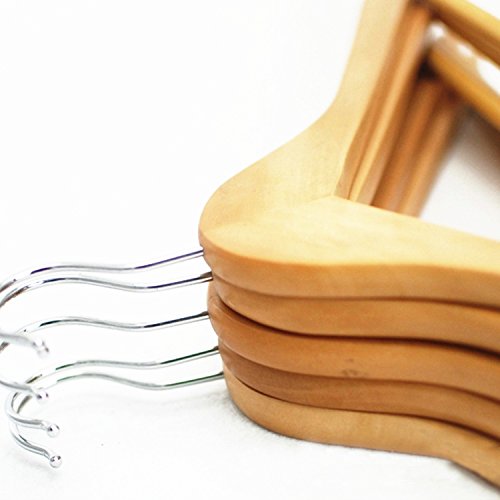 logei® 20 Stück Holz Kleiderbügel Holzbügel Garderobenbügel mit Hosenstange Rutschfest Natur gut Qualität - 2