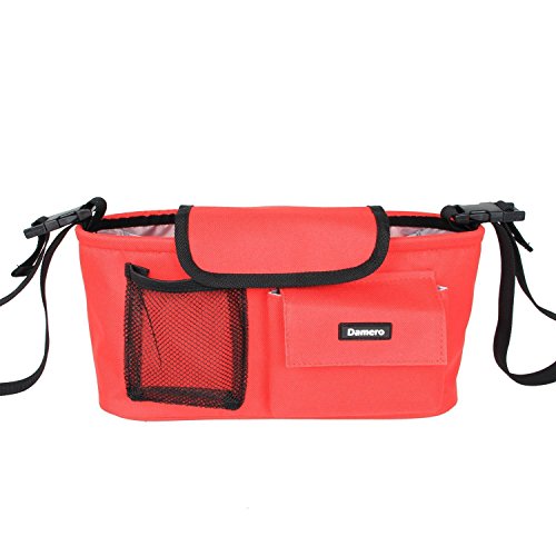 Damero Pram Buggy Buddy Stroller Organiser Storage Bag with Shoulder Strap, Great for Bike or Car Seat Organiser, Red