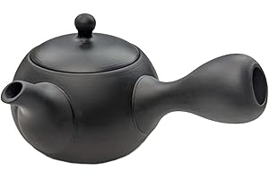 TEACLUB Kyusu Tetera japonesa con asa lateral para té verde, cerámica negra 200 ml de tokoname, colador de té de cerámica integrado, tetera asiática con una sola mano