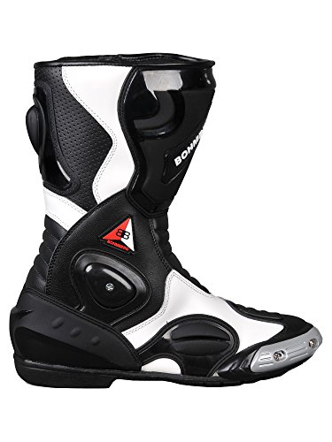 Bohmberg - Botas de Moto, Botas de Piel Deportivas, Impermeables, de Cuero Estable Protectores rígidos Integrados - 45