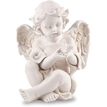 Figurine Ange Assis Sur Colonne – Décoration Intérieur Blanc – 18 Cm – Polystone