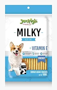 Jerhigh Dog Treats, Human Grade High Protein Chicken, Fully Digestible Healthy Snack & Training Treat, Free from by-Products & Gluten, Milk Stix 100gm (24 X 100g)