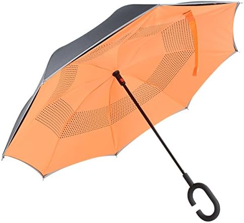Atree Auto Open Windproof Reverse Double Layer Inverted Umbrella and Self Standing Inside Out Umbrella with C-shaped Hands Free Handle, Best for Car Use
