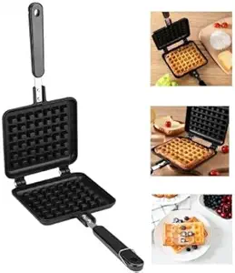 ANT Premium Waffle Maker Machine With Comfortable Handle For Kitchen Gas Stove Non Stick Waffle Maker Pan Press Plate Cooking Baking Tool with Long Handle Low Power Consumption (Black
