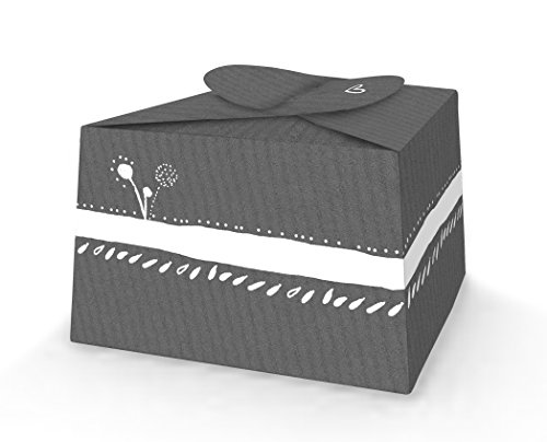 10 kleine Pralinenschachteln, Kartonagen, Kuchenschachteln zum selbst Befüllen und beschriften im Retro Design mit Sticker Feld – für Macarons, Mini Cupcakes, Pralinen, Muffins, Glückskekse oder Gastgeschenke zur Hochzeit, Konfirmation, Weihnachten, Ostern oder Taufe in edlem Grau - 2