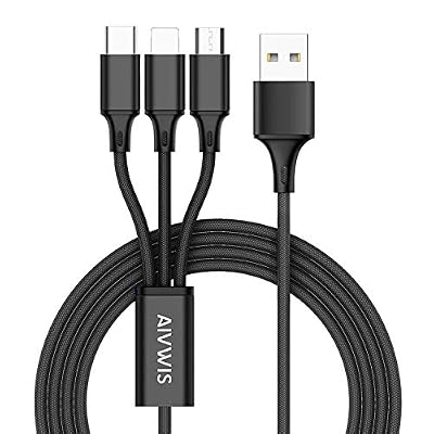 AIVWIS Câble Multi USB, AIVWIS 3 en 1 Multi Chargeur USB Câble en Nylon Tressé avec Micro USB Type C Connecteurs pour Smartphones, Tablettes, Xiaomi, OnePlus, LG, Kindle, Wiko, PS4 et Plus - Noir 1.2m