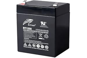 Ritar 12V 5Ah Sealed Lead Acid Battery. Replacement for "Flymo" and "Mountfield" Lawn Mowers, Electric Scooters and Kids 12V Ride on Cars.