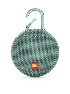 JBL Clip 3, Wireless Portable Bluetooth Speaker with Mic, JBL Signature Sound, Integrated Carabiner, Vibrant Color Options with IPX7 Waterproof & AUX (Teal)