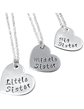 Hanessa Geschenk zu Weihnachten 3x Herz Halskette Mädchen-Schmuck Schwester Familie Liebe Sister für die Schwestern