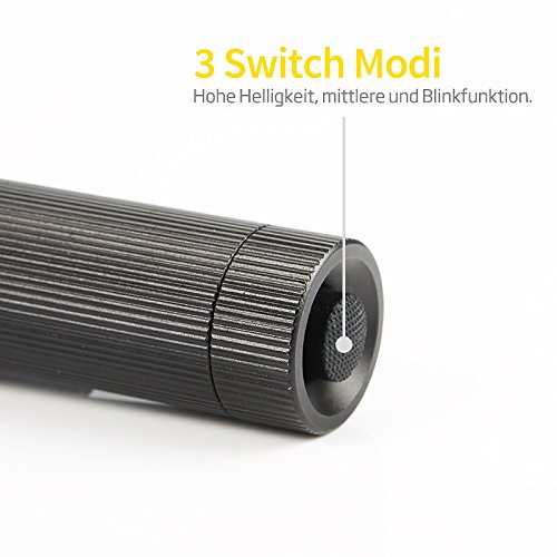 Taschenlampe LED T6 Sehr Helles Licht Flugzeug-Klasse Aluminium IPX6 Wasserfest, Schwarz - 3