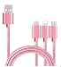 Produktbild Magic 3 in 1 USB Charger Adapter Premium Nylon Cable with Lightning / Type C / Micro Connector ports Fast Charging for iPhone Series, iPad Mini Air, Samsung, Type-C Device and Android. (Rose Gold)