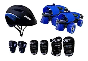 Jaspo Tenacity Blue Pro Adjustable Senior Roller Skates Combo Suitable for Age Group 6 to 14 Years (Skates+ Helmet + Knee Guard+ Elbow Guard +Wrist Guard+Key)