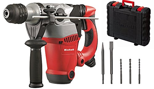 Einhell RT-RH 32 - Pack con martillo perforador eléctrico, 4 brocas, 2 cinceles y maletín, cabezal SDS-plus, 3.5 J, 1250 W, 230 V, color rojo/negro/gris