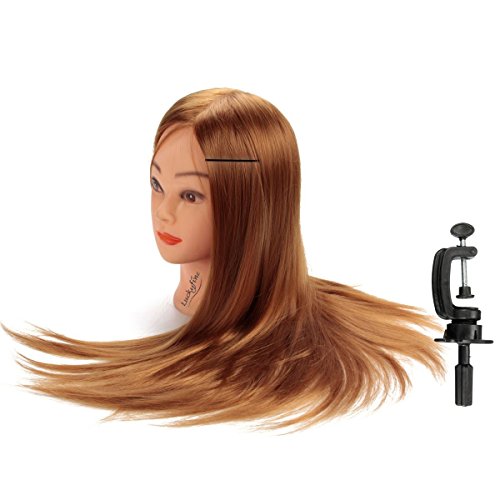 übungskopf friseur LuckyFine 24“ synthetische haare / frisierkopf / frisierkopf mit langen haaren / friseur übungsköpfe / frisierkopf übungskopf /mit langen haaren Übungskopf Friseurkopf Ausbildung Kopf mit Halter - 5