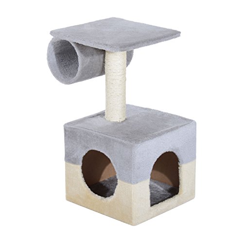 PawHut Rascador Árbol para Gatos Poste Centro 31x31x58cm Arañar Dormir Jugar Felpa Casa Cama