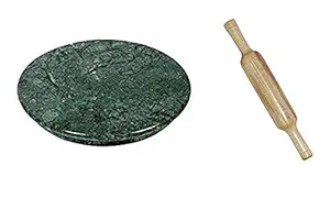 Green Marble Roti Maker with Wooden Belan/Rolling pin | Size-10 Inches Diameter/25cm | (Green Marble Chakla with Belan)