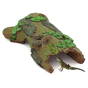 Tfwadmx Reptile Log Hideaway, Resin Wood Aquarium Decorations Decaying Trunk, Reptile Hideout Hut Habitat Cave Decor Bark Bend for Bearded Dragon Lizard Frog Crested Gecko Snake Spider Fish Shrimp