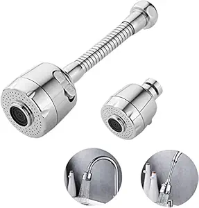 AARIV INTERNATIONAL Flexible Kitchen Tap - 2 Mode 360 Degree Rotatable Stainless Steel Bubbler Saving Water Faucet/Tap, Filter Shower Head Nozzle Adapter (Standard Size, Silver)