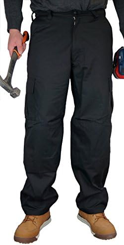 RK Deluxe Cargo Work Trousers Black/Navy/Charcoal (Various Sizes) Men's Combat Worker Trade with Button and Zip Fly Multi Pocket Workwear Pants