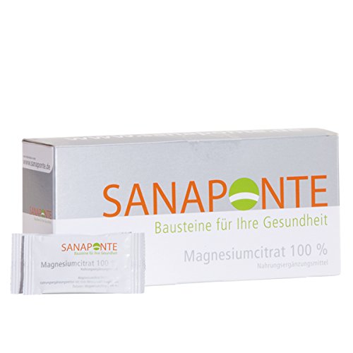 SANAPONTE Magnesiumcitrat 100% 50 x 2,75 g Sticks = 400mg reines Magnesium, OHNE Süßungsmittel, Hilfsstoffe und Zusatzstoffe, Magnesium ist bekannt als Anti Stress Mineral, hohe Bioverfügbarkeit