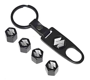 Careflection Premium Car Tyre Valve Cap Air Cap Car Tyre Valve Stem Cap Air Covers with Keychain for All Suzuki Cars