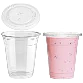 IMTINA 50 PET Cups for Smoothies, Smoothies, Frappes, Ice Cream, Fruit, Snack, with Flat Lids, Transparent, Reusable, Ideal f