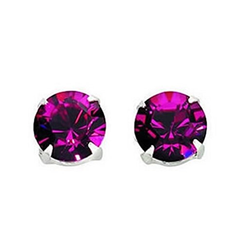 DeliaWinterfel Pendientes Unisex de Plata de Ley con Broche 2 Quilates Cristales de Swarovski - Fucsia by