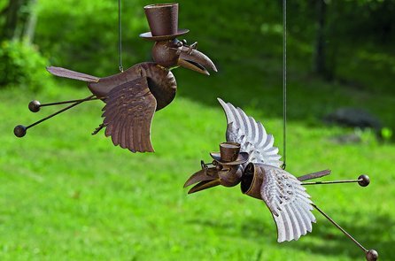 Hänger Vogel Rabe H86cm rost Eisen lackiert Hängerlänge: 40cm (Rabe mit Zylinder)