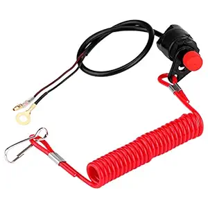 Outboard Engine Kill Switch, Durable Plastic Engine Kill Switch, Safety Stop Lanyard, Black + Red for Lawn Mowers Motorcycle