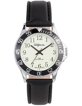 Lucardi - California - California Armbanduhr für Jungen mit schwarzem Lederband für Kinder - Edelstahl